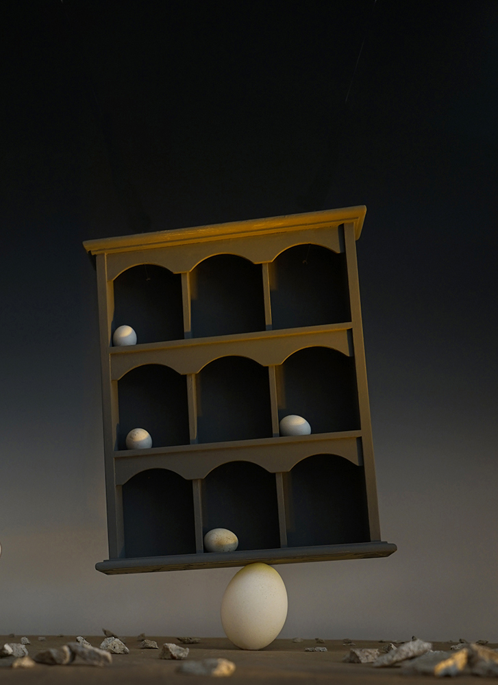 balancing, balance, shelves, eggs, goose egg, surrealism, dream, building, imbalance, landscape